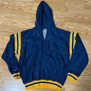 Vintage Russell Athletic Hooded Pullover Jacket Navy Yellow Striped L
